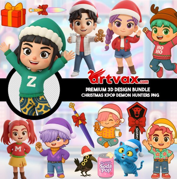 Christmas Kpop Demon Hunters PNG Bundle