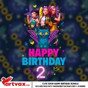 Kpop Huntrix Happy Birthday Clipart Bundle