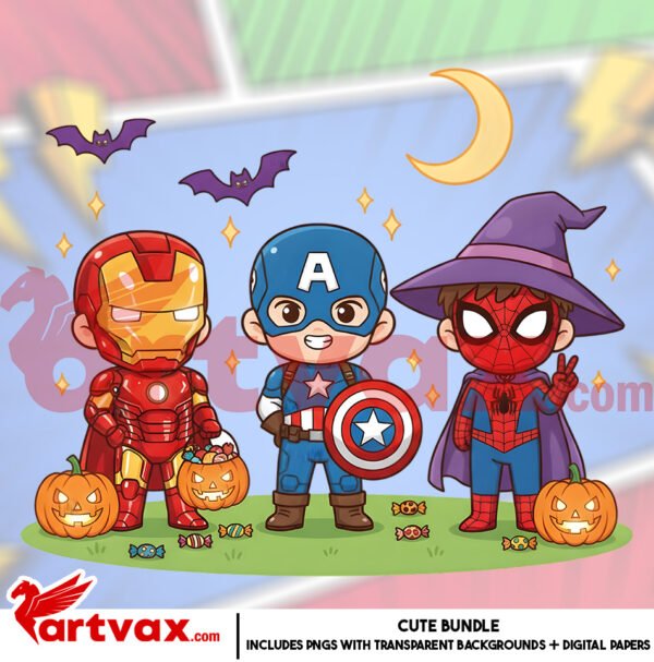 Cute Superhero Halloween PNG Bundle