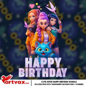 Kpop Huntrix Happy Birthday Clipart Bundle