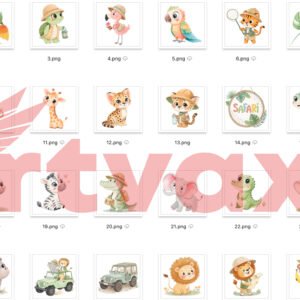 Cute Safari Animals Watercolor Clipart