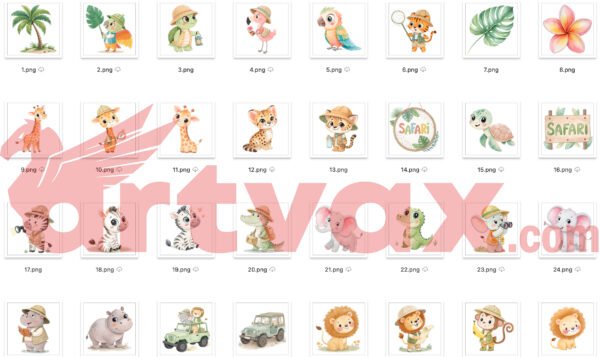 Cute Safari Animals Watercolor Clipart