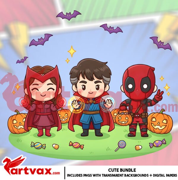 Cute Superhero Halloween PNG Bundle