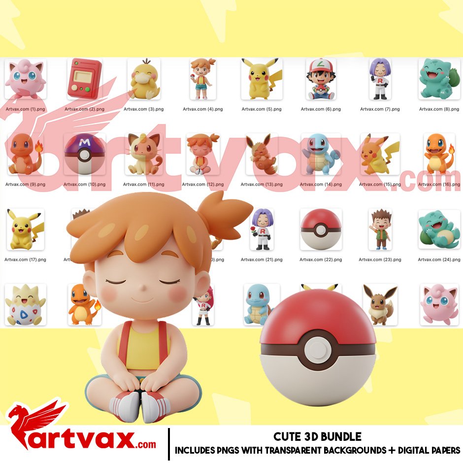 Cute Pokémon 3D Characters PNG Bundle