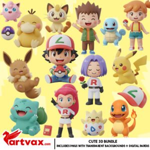 Cute Pokémon 3D Characters PNG Bundle