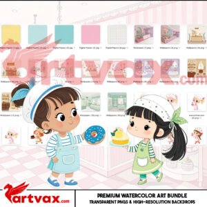 Cute Girls Baking Clipart