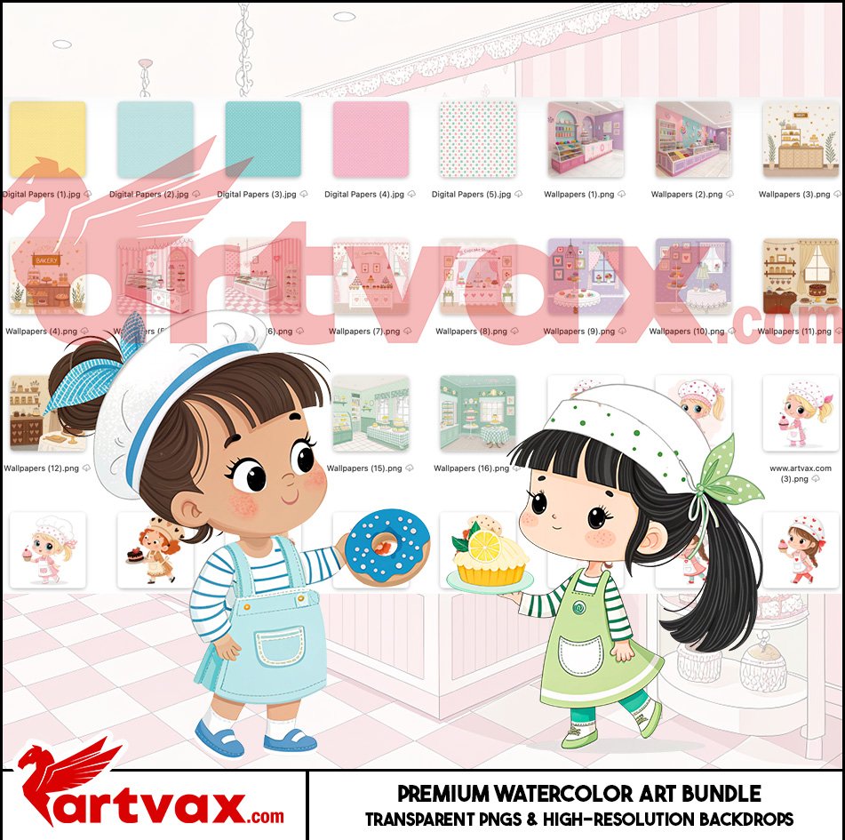 Cute Girls Baking Clipart