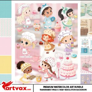 Cute Girls Baking Clipart