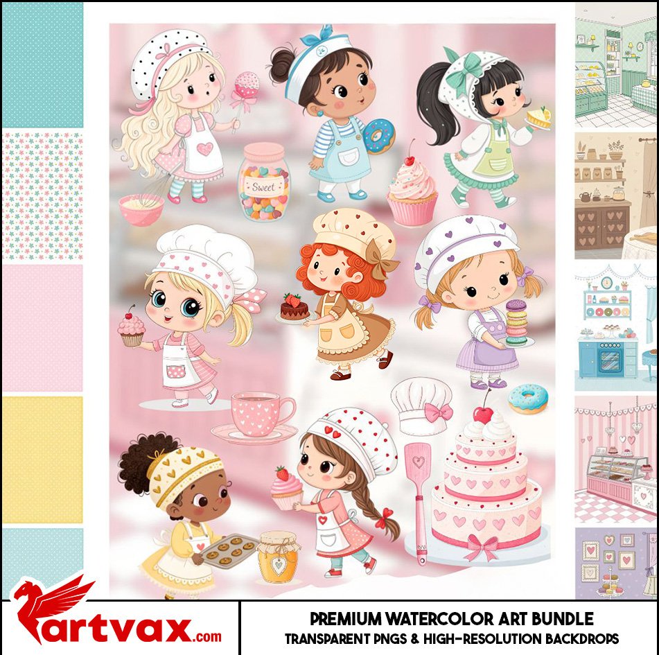 Cute Girls Baking Clipart