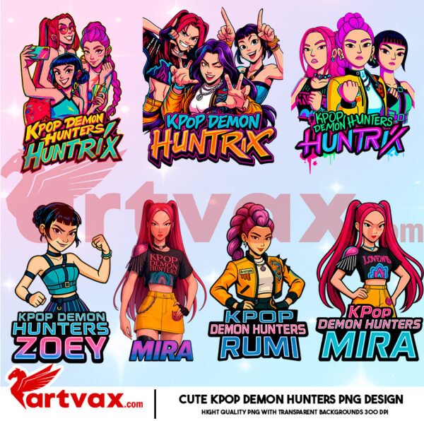 Kpop Demon Hunters PNG Bundle | Huntrix Girls Mira Rumi Zoey Anime Clipart | Cute Digital PNG for Sublimation & Printing