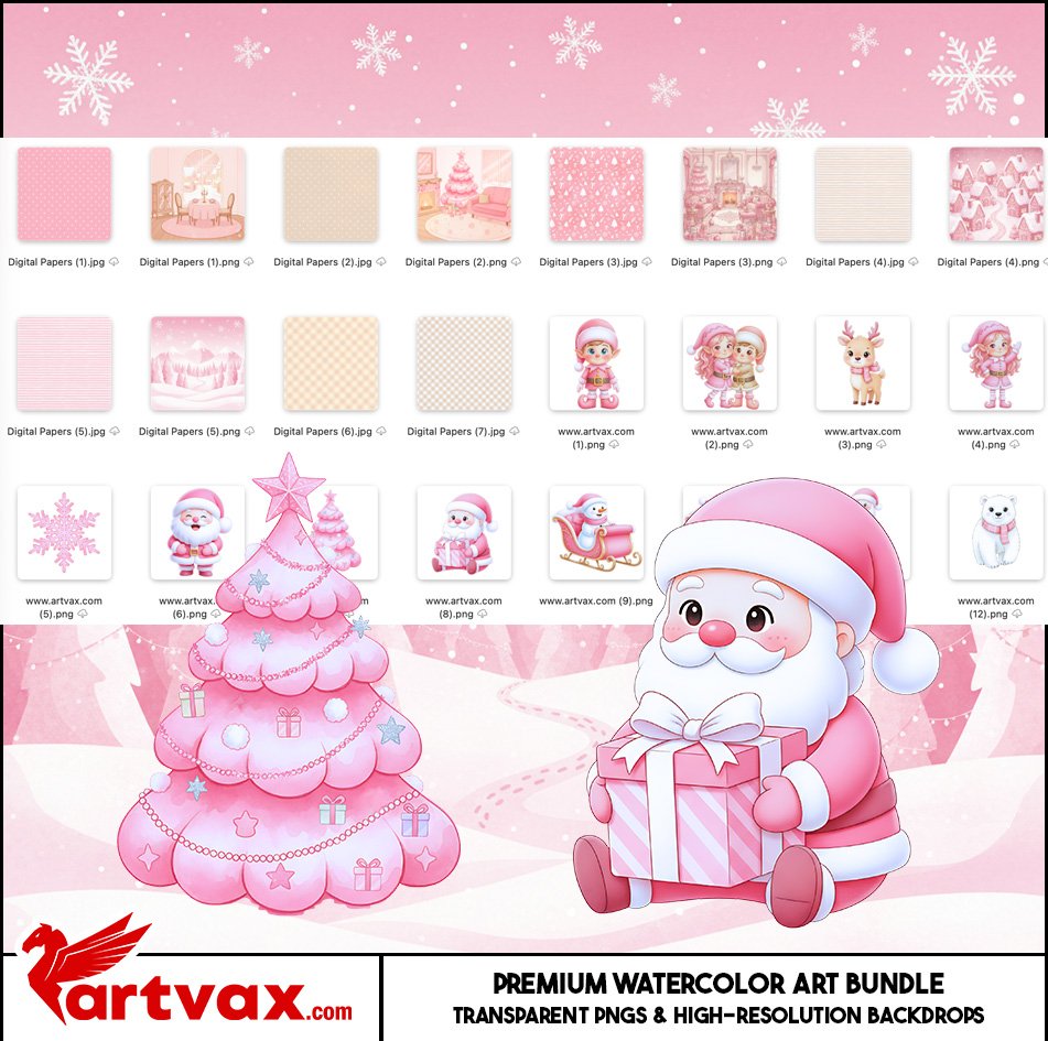 Pink Christmas Clipart Bundle