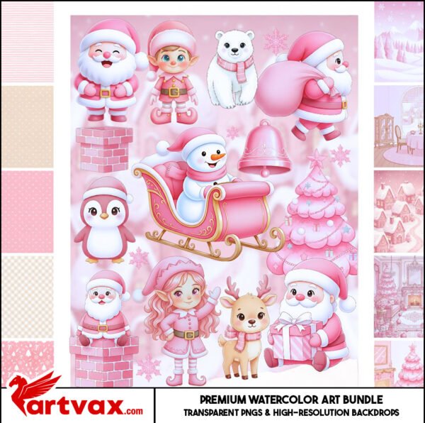 Pink Christmas Clipart Bundle