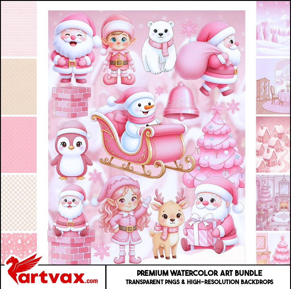 Pink Christmas Clipart Bundle