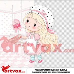 Alternative view of Cute Girls Baking Clipart | Watercolor Pastry Chef PNGs | Cake Birthday Digital Download | Party Decor & Planner Supplies