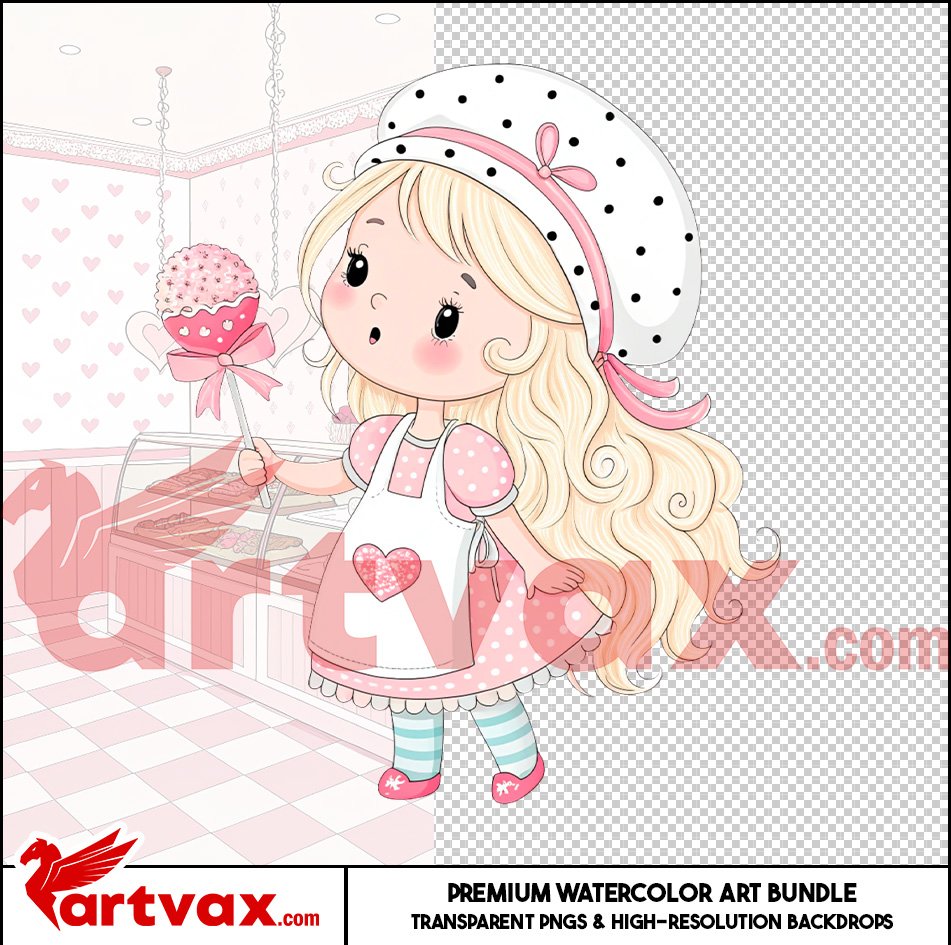 Cute Girls Baking Clipart | Watercolor Pastry Chef PNGs | Cake Birthday Digital Download | Party Decor & Planner Supplies - Image 2