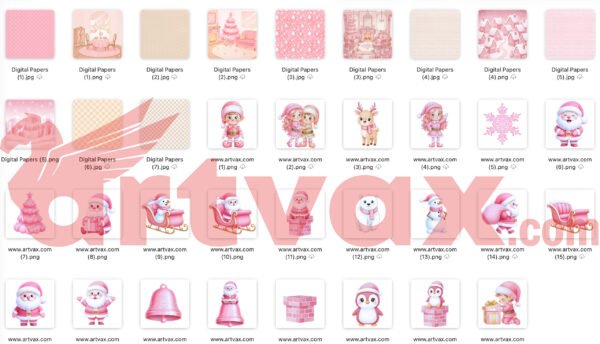 Pink Christmas Clipart Bundle