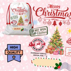 Santa Sack PNG | North Pole Christmas Tree Sublimation File | Express Delivery Label Digital Download Printable Gift Bag Design