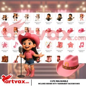 Pink Cowgirl Singer Clipart Bundle