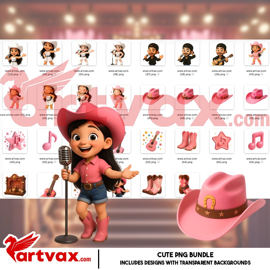 Pink Cowgirl Singer Clipart Bundle