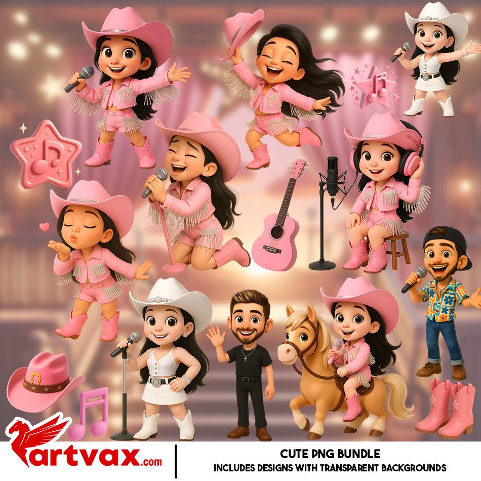 Pink Cowgirl Singer Clipart Bundle