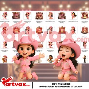 Pink Cowgirl Singer Clipart Bundle
