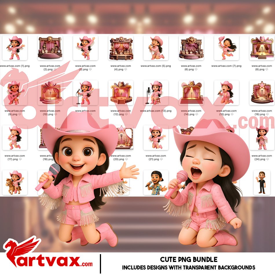 Pink Cowgirl Singer Clipart Bundle