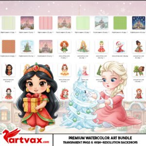 Watercolor Princess Christmas Clipart