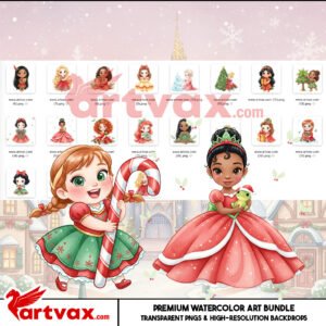Watercolor Princess Christmas Clipart