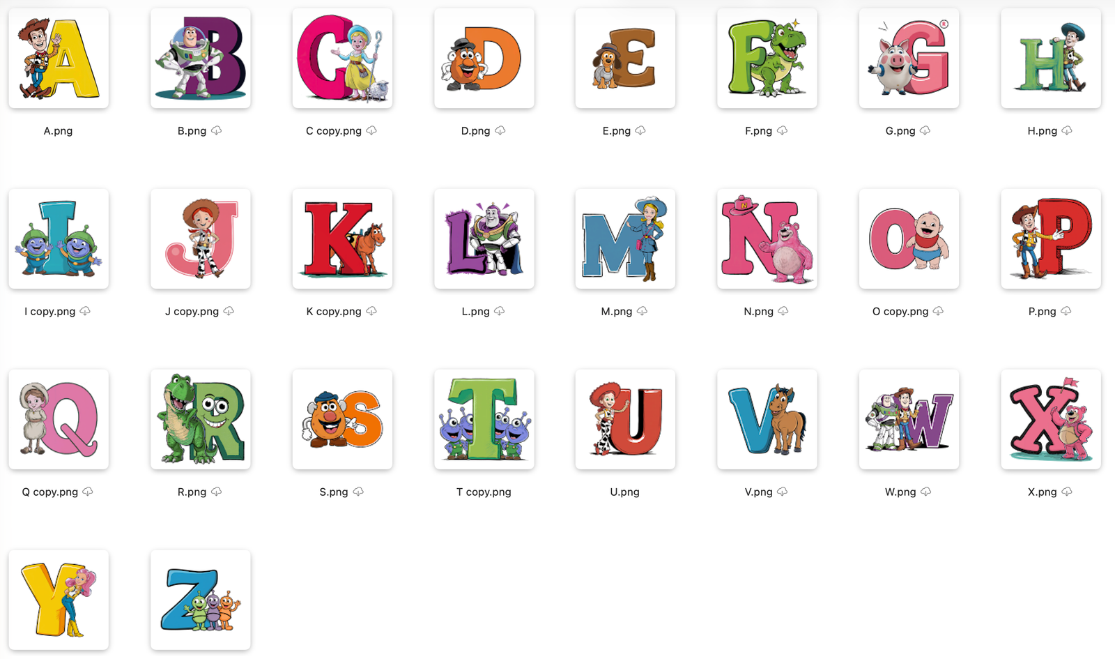 Toy Story Alphabet SVG PNG Bundle