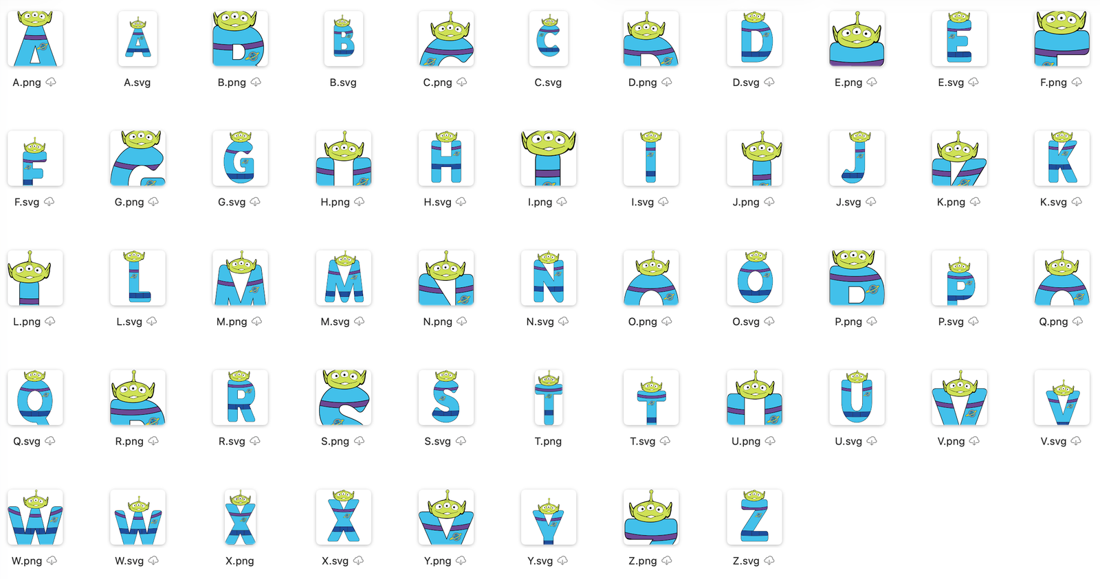 Toy Story Alphabet SVG PNG Bundle