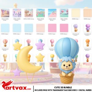 3D Hot Air Balloon Animals PNG Bundle