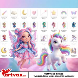 Alternative view of Unicorn PNG Bundle | Fairy Clipart | Magical Fantasy Digital Art | Pastel Kawaii Unicorns & Fairies for Nursery Decor, Invitations, Sublimation