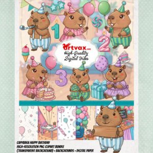 Capybara Birthday PNG Bundle
