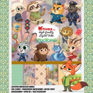 Zootopia 2 PNG Bundle | Watercolor Gary De'Snake Judy Hopps Nick Wilde Clipart | Zootopia Police Department Sublimation | Cute Sloth Cheetah Art | Digital Paper Pack