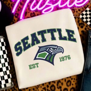Seattle Football PNG Sublimation | Retro EST 1976 Seattle Shirt Design | Vintage Collegiate Sports Graphic | Navy & Lime Green Fan Apparel | Digital Download PNG