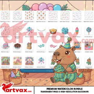Capybara Birthday PNG Bundle