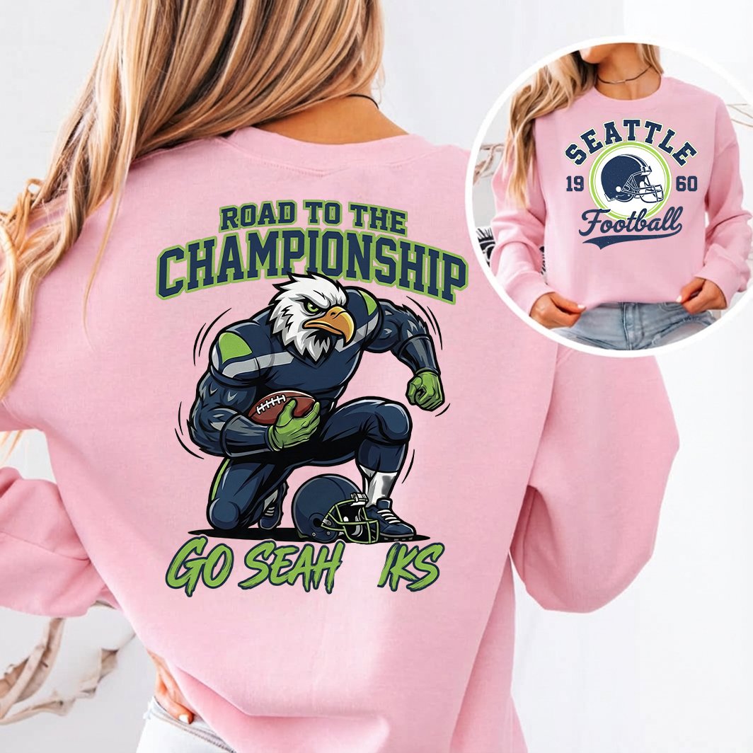 Seattle Football PNG Sublimation Design | Road to the Championship T-Shirt Graphic | Muscle Eagle Mascot Art | Retro Seattle 1960 Football Digital Download - Image 2