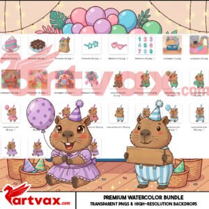 Capybara Birthday PNG Bundle