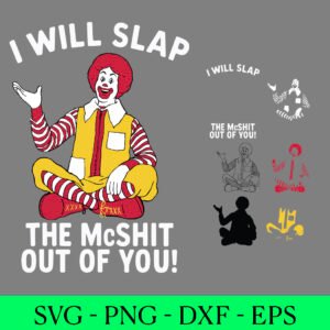 Retro Ronald SVG PNG Bundle | I Will Slap The McSh*t Out Of You Shirt Design | Sassy Fast Food Clown Clipart | Funny Nostalgia Sublimation | SVG PNG DXF EPS Digital Download