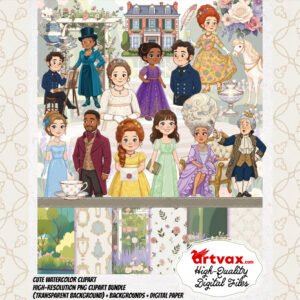 Cute Watercolor Regency Clipart Bundle
