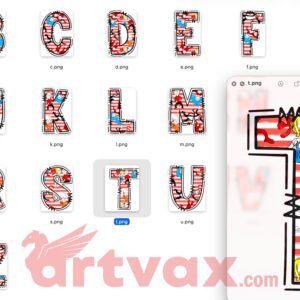 Alternative view of Storybook Alphabet PNG Bundle | Dr Seuss Inspired Font TTF | Whimsical Teacher Letters Clipart | Red and Blue Striped Alphabet | Sublimation A-Z Numbers Bundle | Instant Digital Download