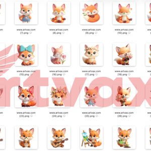 Alternative view of Cute 3D Fox PNG Bundle | Nursery Animal Clipart | Fox with Bicycle Sublimation | Floral Fox Digital Paper | Kawaii Woodland Animals | Instant Digital Download PNG