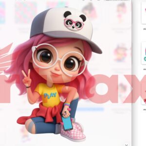 Alternative view of Cute Luluca PNG Bundle | 3D Luluca Panda Clipart | Roller Skating Girl Sublimation | Kawaii Anime Influencer Art | Neon Star Digital Paper | Instant Digital Download PNG