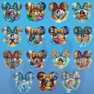 Princess Mouse Head PNG Bundle | Magical Watercolor Ear Designs | Rapunzel Ariel Moana Tiana Sublimation | Disney Princess Boutique png