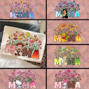 Alternative view of Floral MAMA PNG Bundle, Pooh Stitch Mario Princess Peach Sublimation mama, Stitch Pooh Kitty mom png, Mothers Day Shirt Design