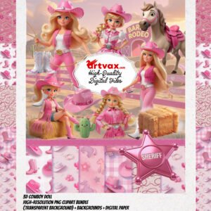 3D Pink Cowboy Doll PNG Bundle
