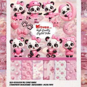 Cute Pink Panda PNG Bundle