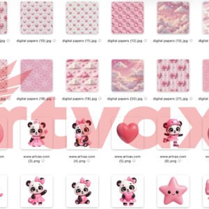 Cute Pink Panda PNG Bundle