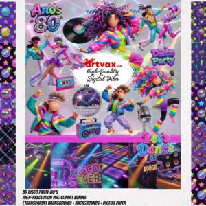 3D 80s Disco Party PNG Bundle