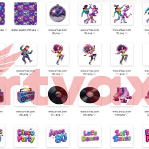 3D 80s Disco Party PNG Bundle